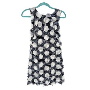 Liu Jo Sleeveless Dress Blue White Polka Dot Eyelash Trim Fringe Italy NWT
